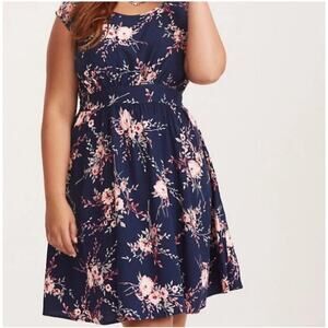 Womens Torrid Floral Print Sanguine Breeze Navy Blue Challis Open Back Midi 2X